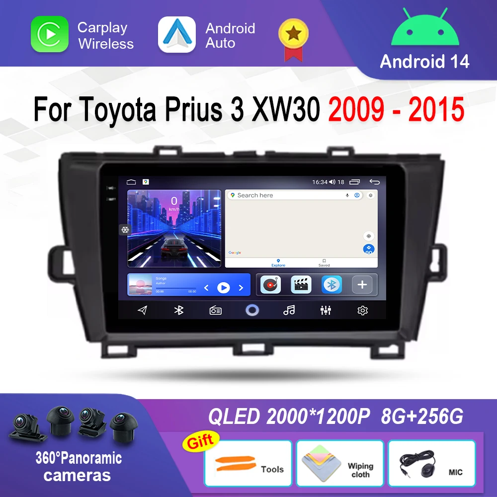 

Автомобильный аудио-мультимедийный плеер с навигацией GPS Android 14 для Toyota Prius 3 XW30 2009-2015 Сенсорный экран WiFi BT Головное устройство 4G
