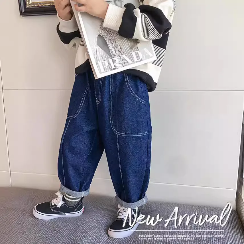 Autumn Winter New Kid Baby Boys Harem Pant Denim Elastic Solid Thickened Warm Children Boys Trousers Loose Little Boys Pants