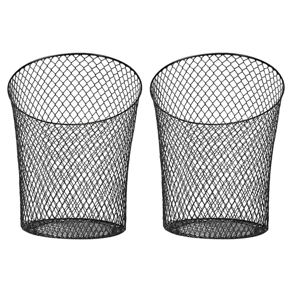 

2 Pcs Iron Woven Trash Bin Black Color Smooth Surface Laundry Hamper Storage Basket For Home Outdoor Fruit Vegetable Holder