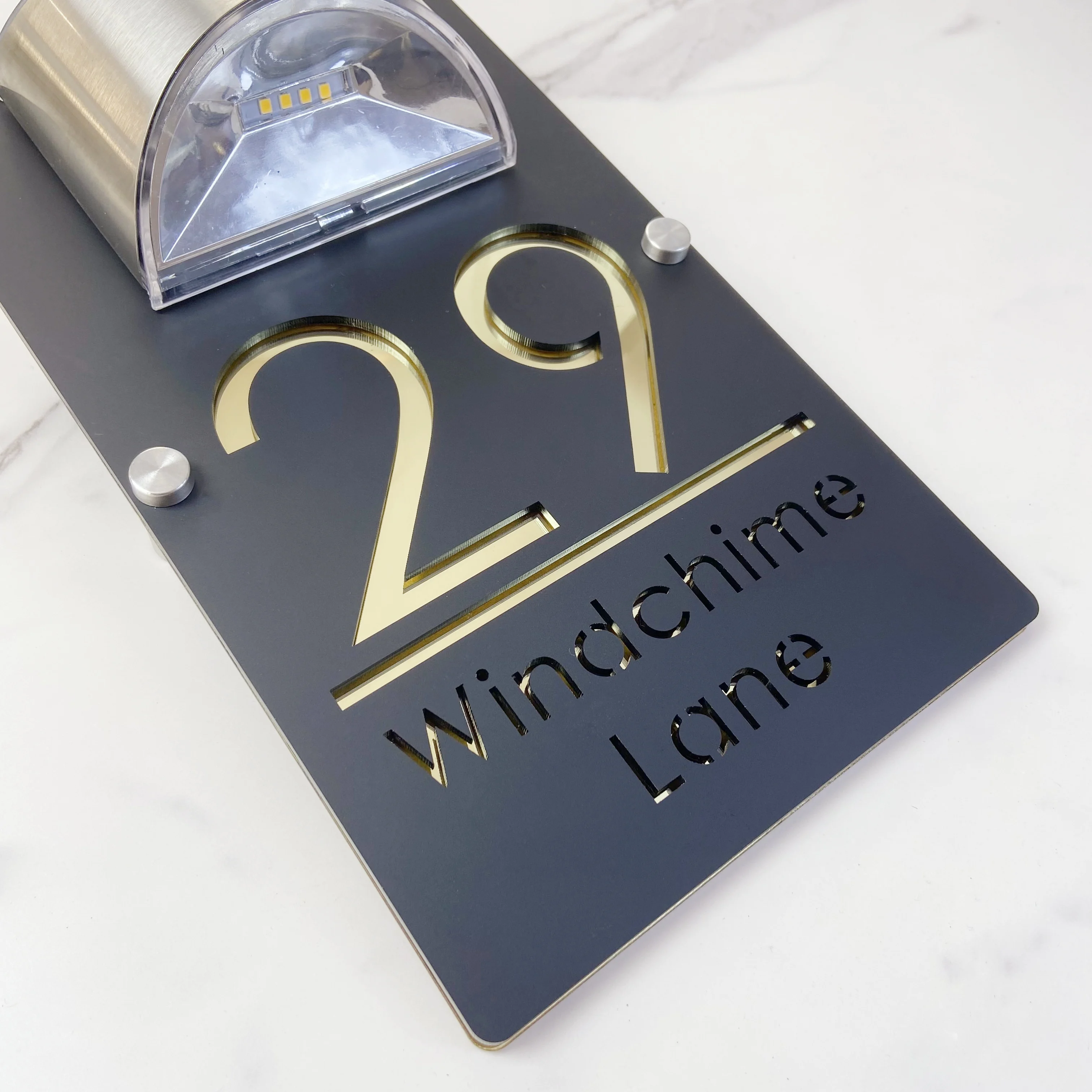 Personalized Solar LED House Number Sign Outdoor Lighted Acrylic Door Plaque Custom Laser Cut Family Name Plate for Home Address