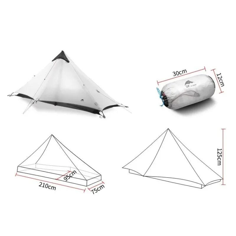 FLAME'S CREED Lanshan 1 pessoa Oudoor Ultraleve Tenda de acampamento Único Homem 3 Temporadas Profissional 15D Silnylon Rodless Tenda