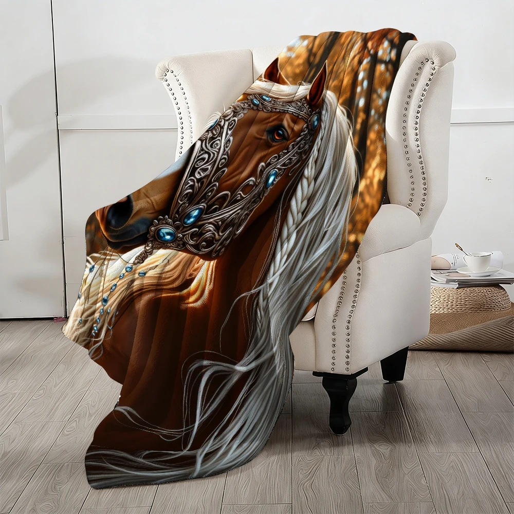Horse Portrait Throw Blanket Living Room Decor Rustic Equestrian Art Gift for Couch Sofa Accent