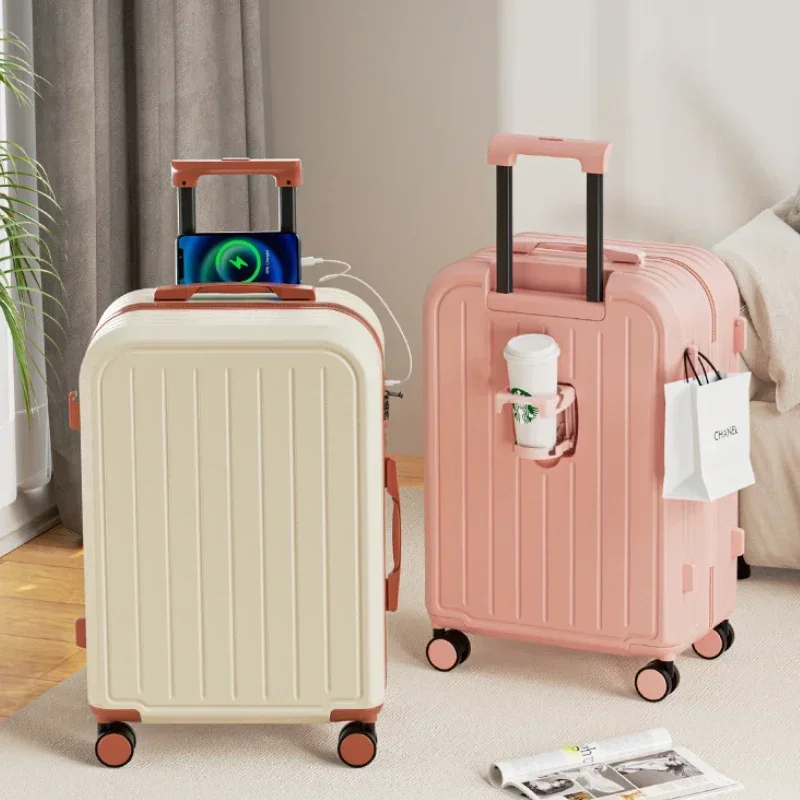 

Large Capacity Suitcase 20-28-inch Rolling Suitcase with Cup Holder Portable Boarding Case Travel Business Trip Roller Suitcase