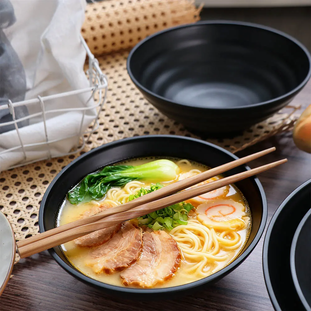 Melamine Ramen Bowl Ring Stripes Japanese Style Fruit Salad Bowl Large Capacity High Temperature Resistance Noodle Bowl Rice