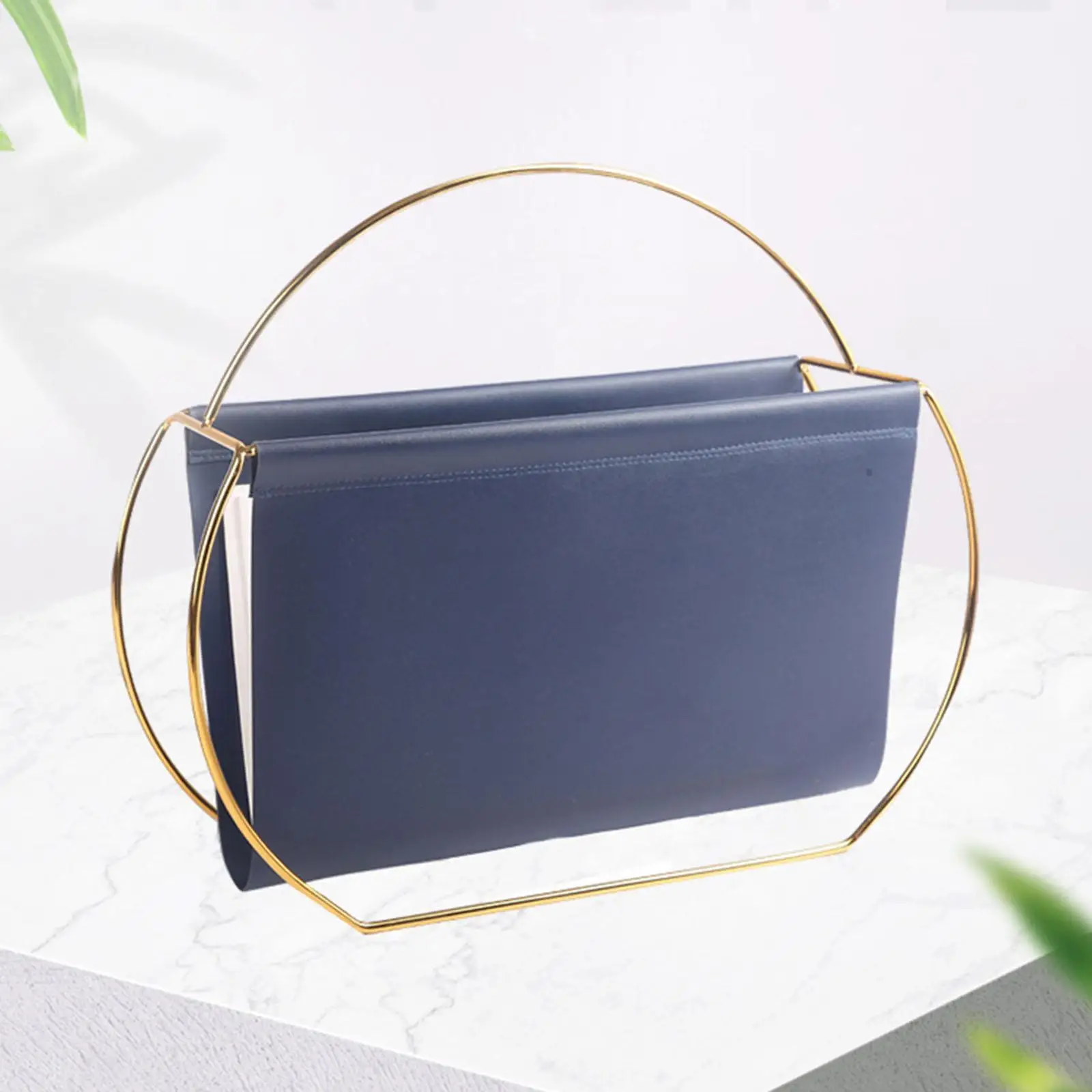 PU Leather Metal Iron Magazine Rack File Holder Organizer Desk Shelf for Books Newspapers Letters Home Use