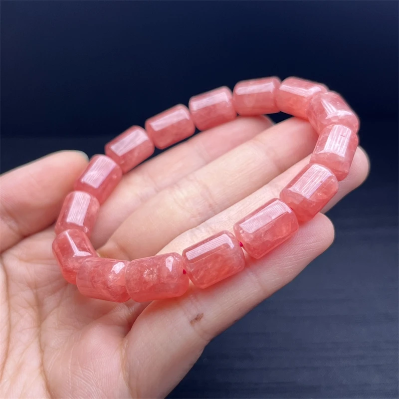 Natural Red Lace Agate Bucket Bead Bracelet Women Men Handmade Stretch Rope Bracelet Luxury Jewelry Energy Healing Gift