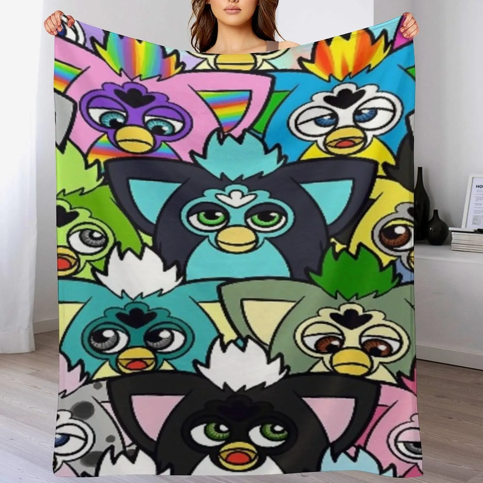 

Group Furbys Throw Blanket Luxury Thicken Soft Thermals For Travel Cute Plaid Blankets