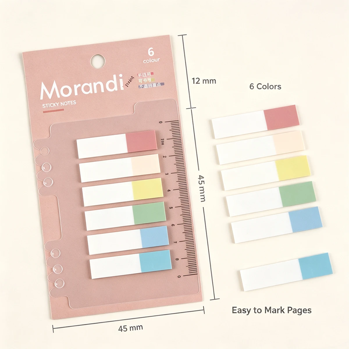Transparent Index Tabs, 6 Colors Writeable Sticky Notes Tabs, Clear Page Markers for Notebook Book File Document Classification