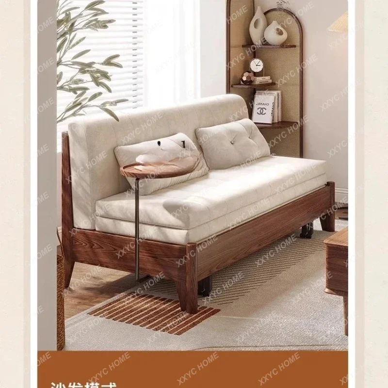 AAZYA Solid Wood Folding Sofa Bed Dual-use Living Room Multi-functional Technology Cloth Sofa Small Apartment