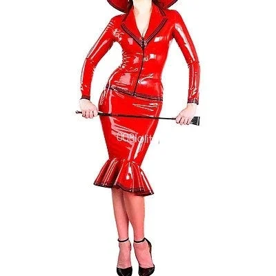 

Latex Rubber Women Tops and Tight Pack Skirt Set Catsuit Suit Halloween Cosplay