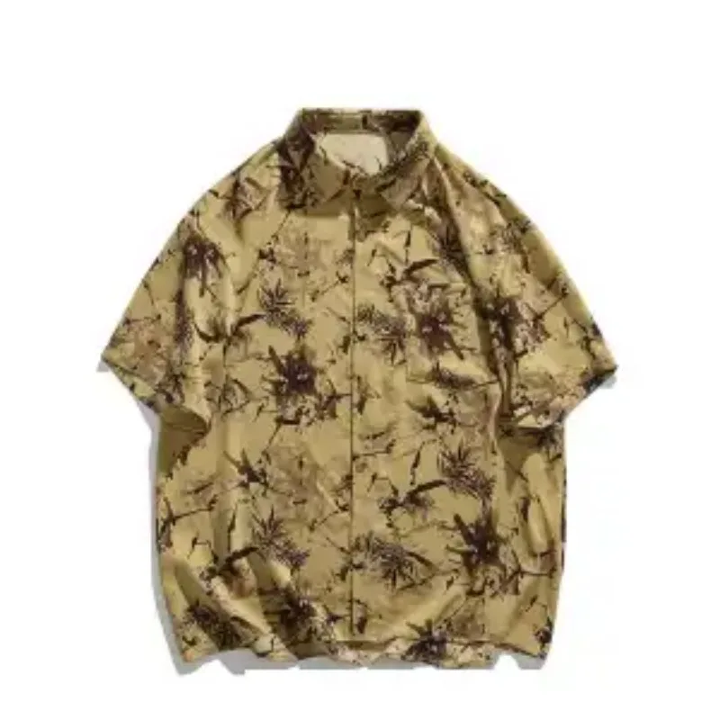 

Men's Summer Ice Silk Hawaiian Floral Print Short Sleeve Shirt Loose Casual Button Down Blouse