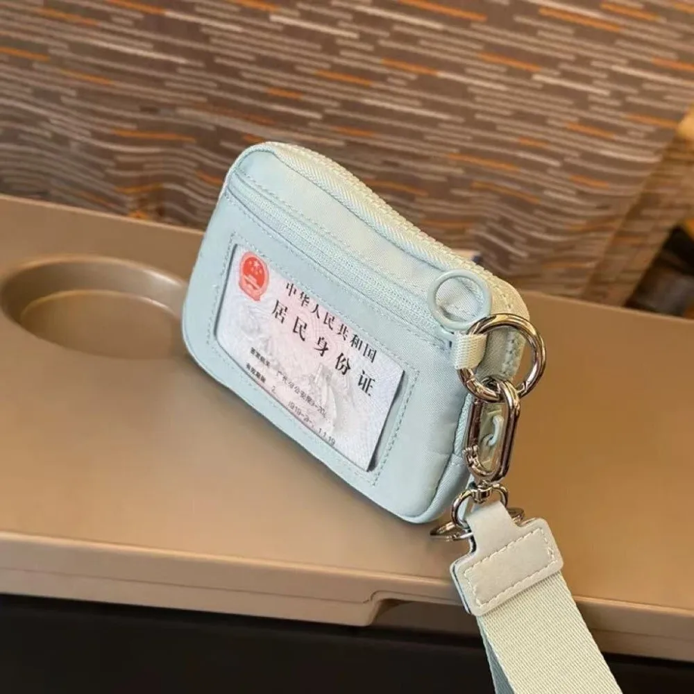 Portable Zipper Closure Wrist Bag Clear Window Multi Pockets Card Case Purse Nylon Small Size Keychain Coin Purse