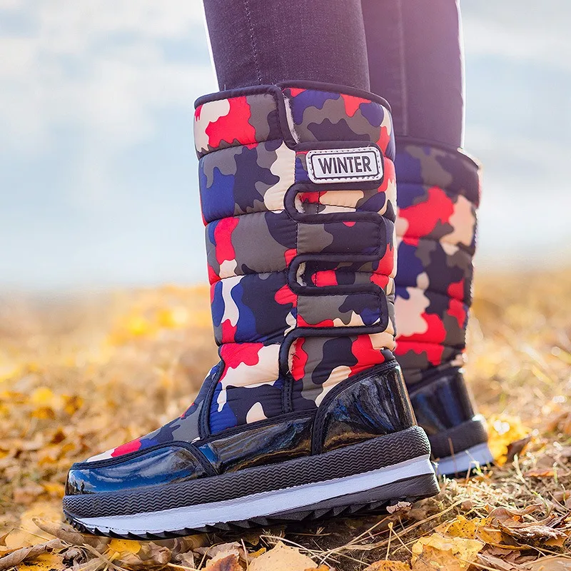 Winter Couple Boots Plush Warm Snow Boots Mid-calf Cotton Shoes Plush Couple Winter Boot Outdoor Non Slip Platform Boots for Men