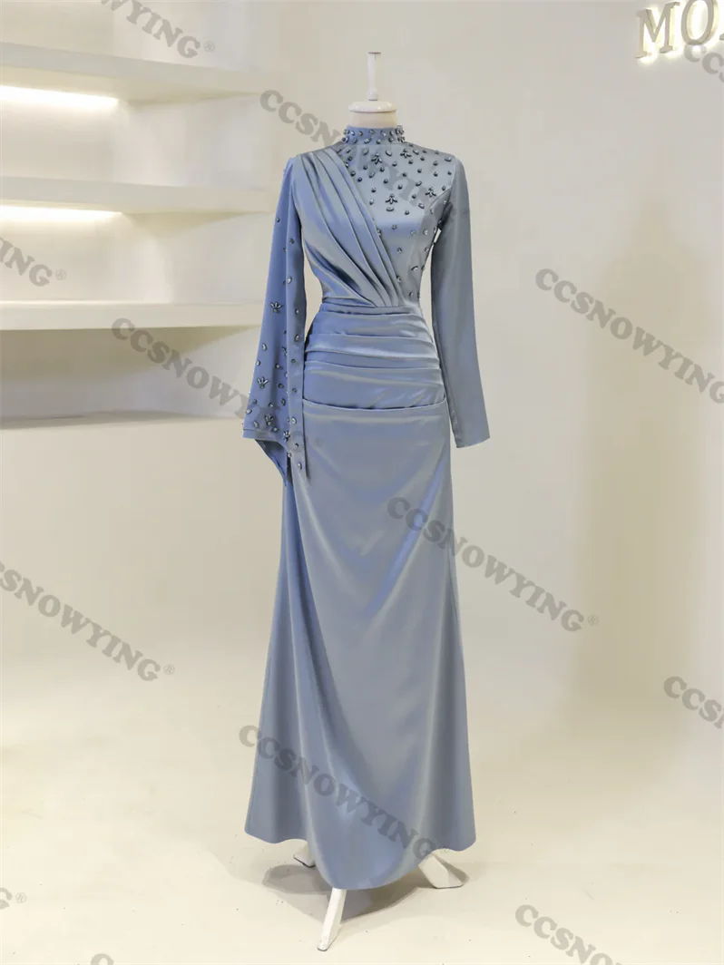 Beaded Brand new  High Neck  Long Sleeve  Formal Occasion Dresses Arabic Dubai Kaftan Evening Dress