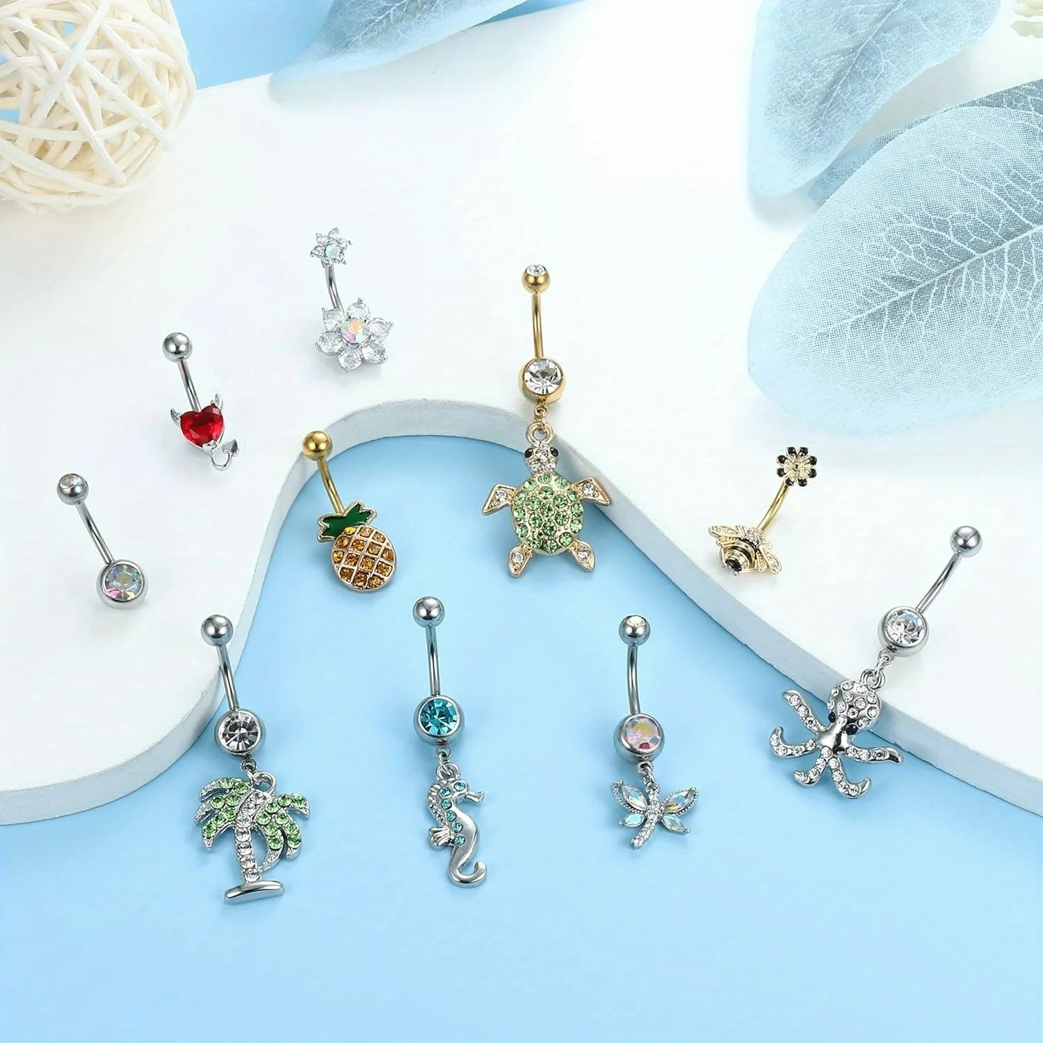 Drperfect 316L Surgical Steel Dangle Belly Button Rings Belly Rings for Women Clear Navel Rings Cute Belly Piercing Jewelry Set