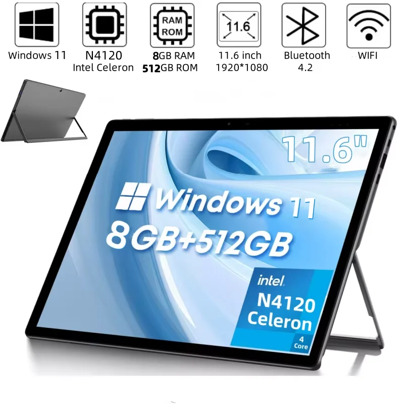 

8GB RAM 512GB ROM 11.6 INCH Windows 11 Tablets PC With Keyboard Intel Celeron N4120 Type-C 2 x USB 3.0 1920 x 1080 Pixel