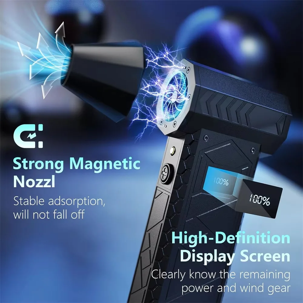 Turbo Jet Fan 180000rpm LED Light 4000mah Battery Level Display Powerful Air Blower 4 Gear Speed Turbo Jet Blower Dust Blowing