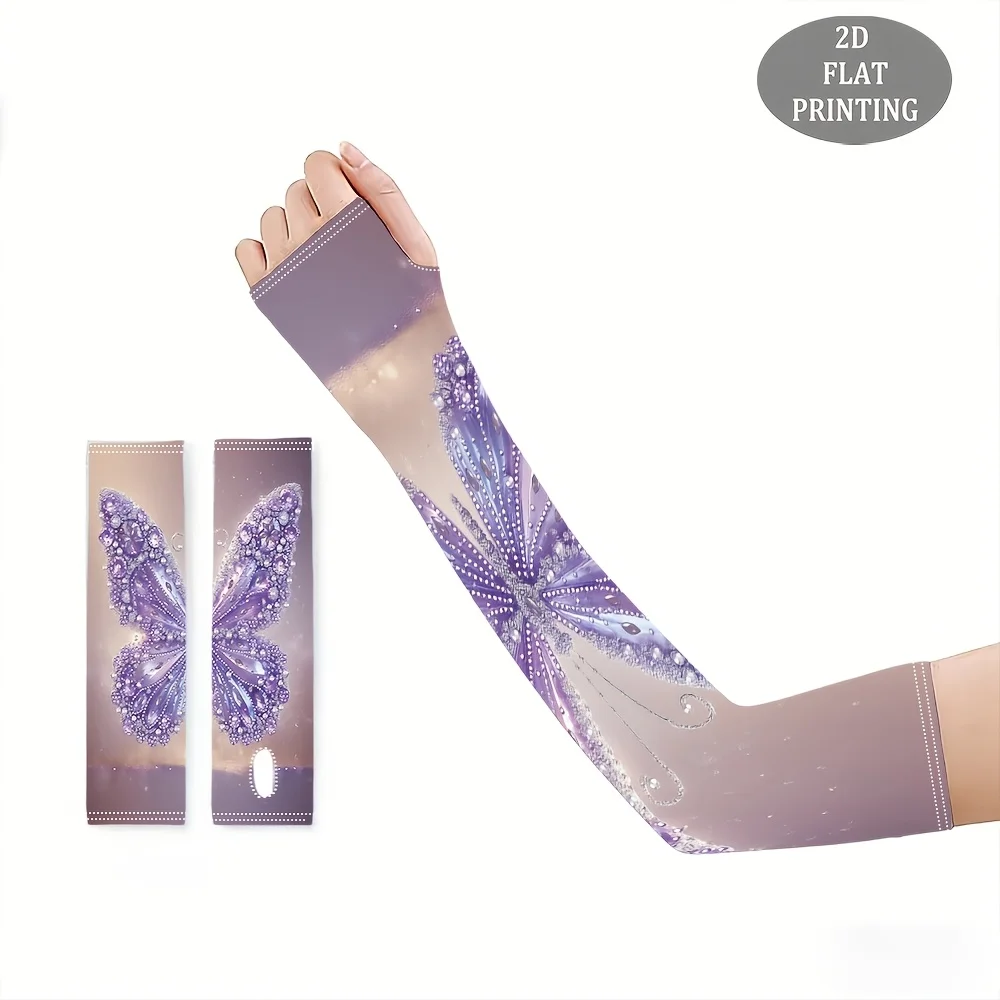 Men'S Compression Arm Sleeve, Thumb Hole Design, Unisex, Butterfly Wing Theme Exquisite Pattern, Cool Thin Fit