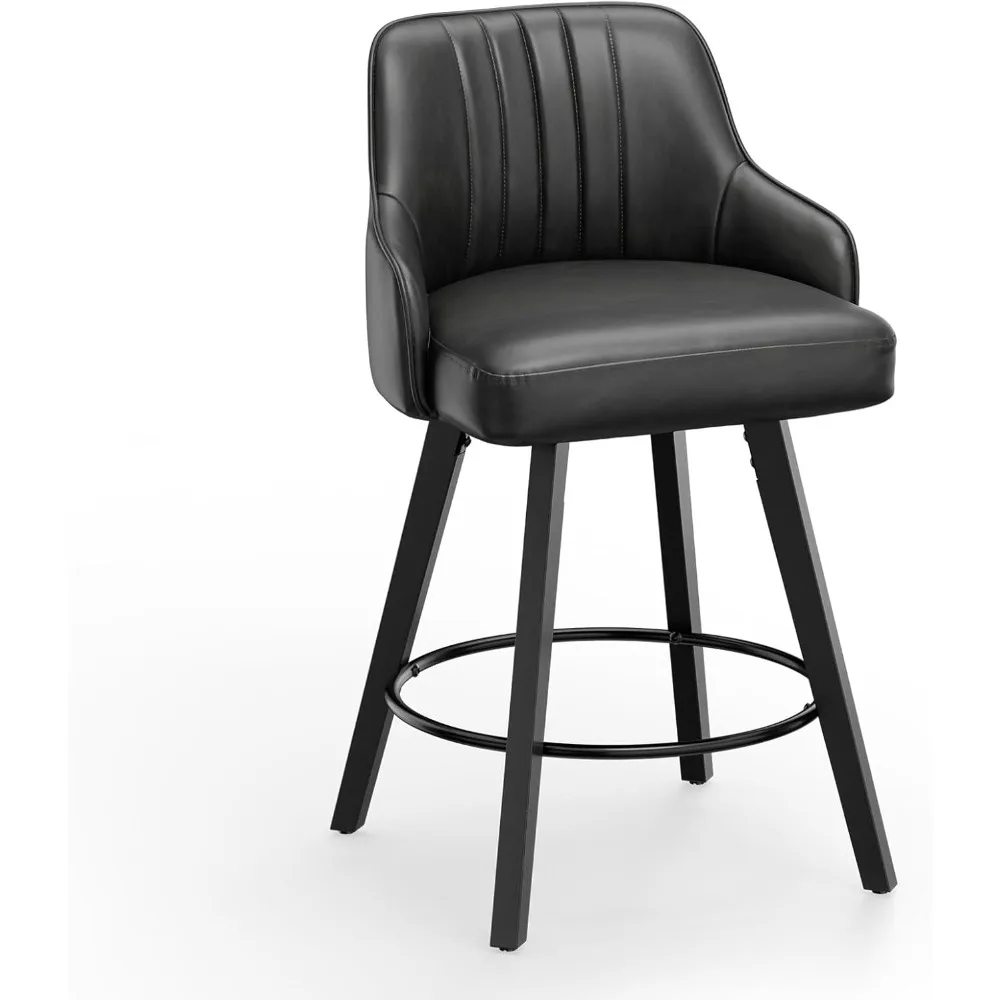 

26" H Swivel Barstools Set of 1, PU Leather Upholstered Counter Stool with Back, Kitchen High Chairs Counter Height Bar stools