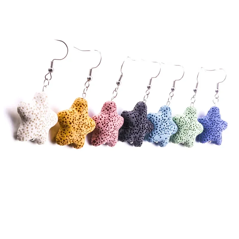 

10pairs Colorful Star Lava Stone Charms Earrings DIY Aromatherapy Essential Oil Diffuser Dangle Earings Jewelry for Women