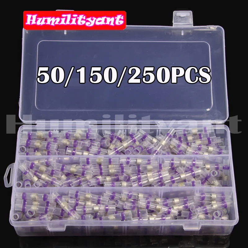 50/150/250PCS Purple Heat Shrink Connectors Waterproof Insulation Solder Seal Connector Electrical Butt Terminals