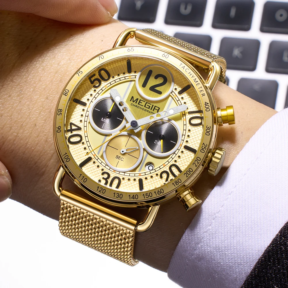 MEGIR Men's Watches Luxury Top Brand Original Waterproof Stainless Steel Chronograph Watch Man Date Multifunctional Wristwatch