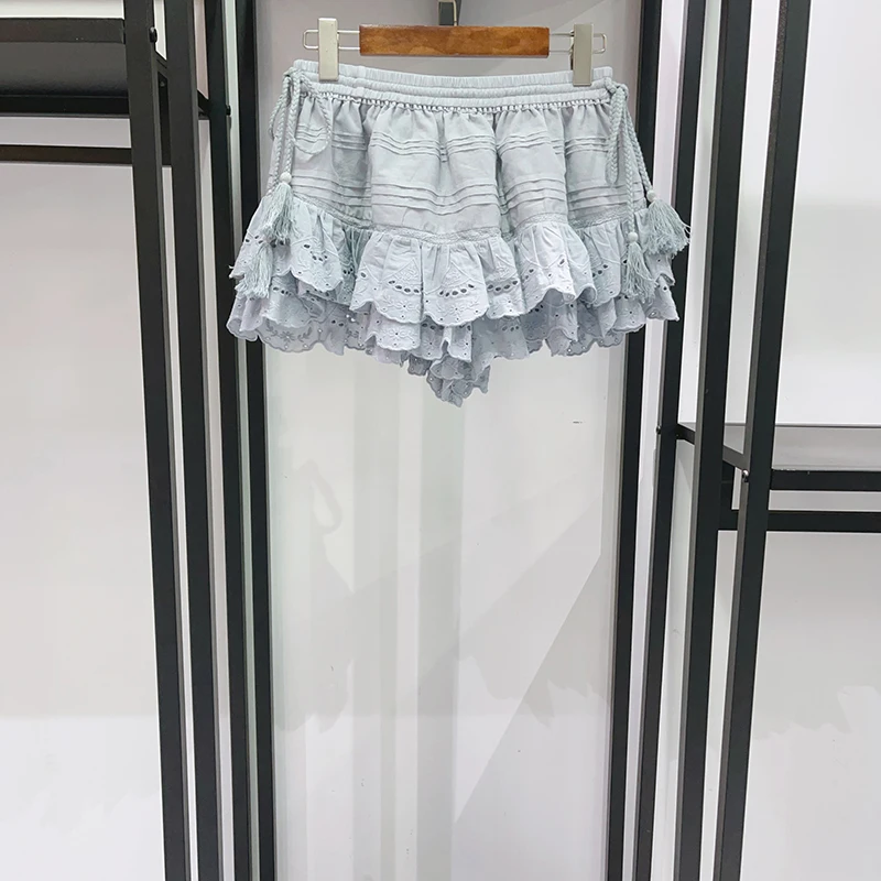 

100% Cotton Drawstring Waistband Women's Skirt, Lace Ruffled Elegant Commuter High-Waisted Skirt-Pants Spring 2026 New Y2k