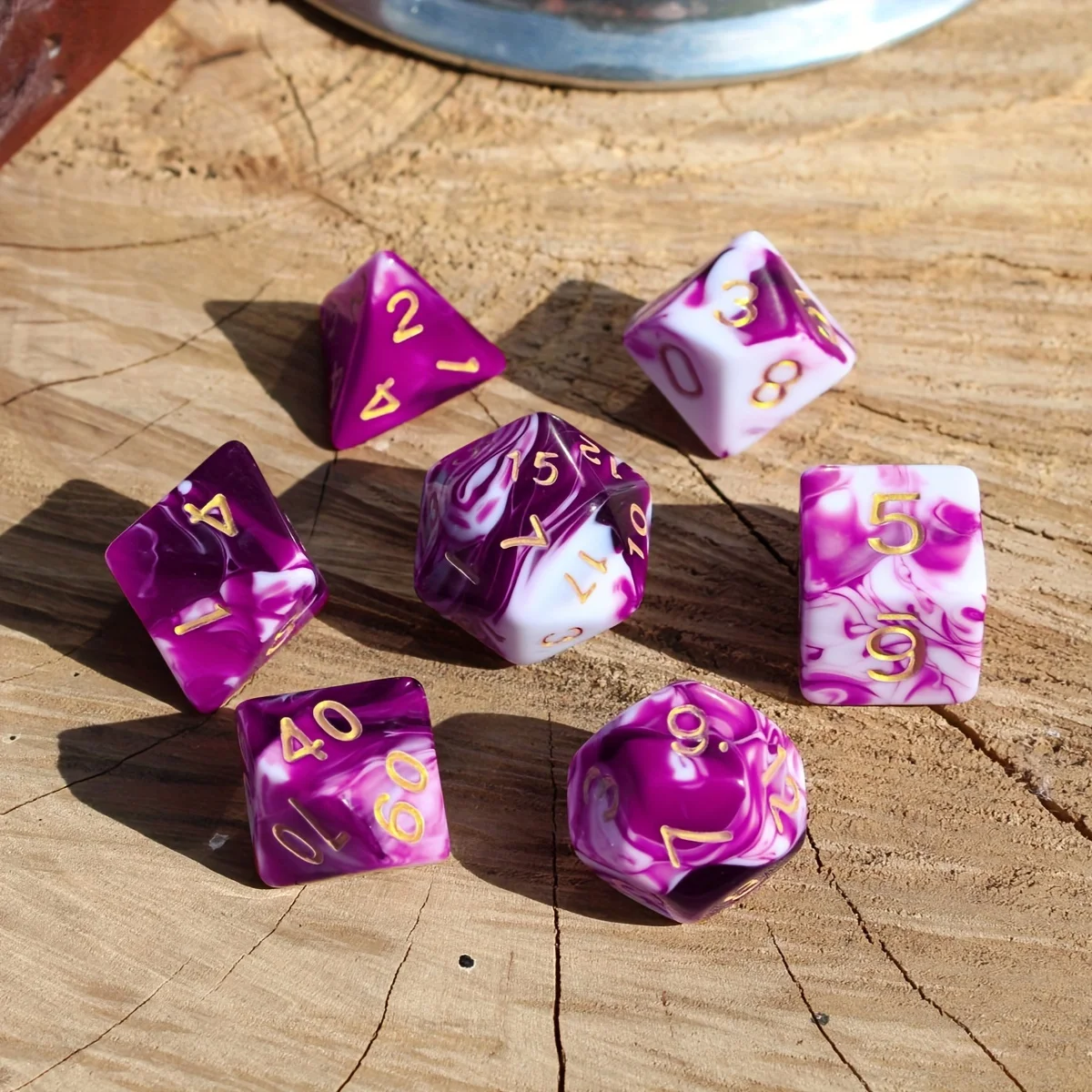 7Pcs/Set Purple Marbled Dice for DND Dungeons and Dragons Table Games D&D RPG Tabletop Roleplaying