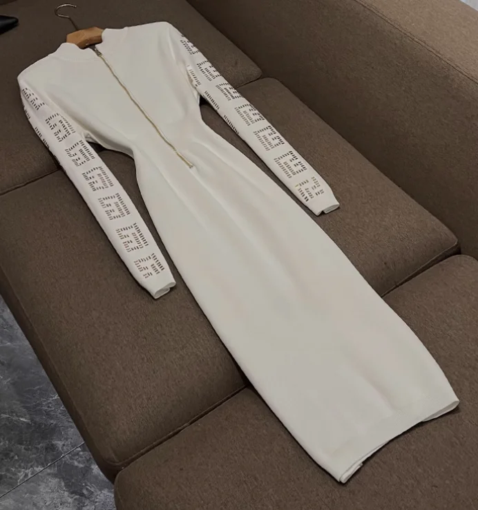 Robes mi-longues en tricot à manches longues pour femmes, col rond, coupe couvertes, vêtements décontractés pour dames, printemps, automne, offres spéciales