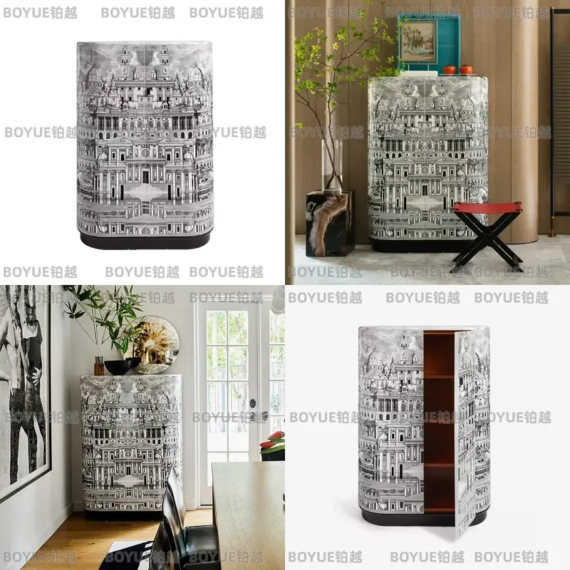 Luxury Solid Wood Sideboard Cabinet Creative Painted Storage Console for Living Room Dining Area Villa Entrance Decor