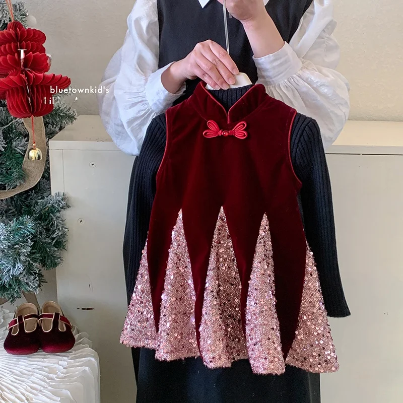 Abrigo para Niñas con Forro, Color Rojo, Otoño Invierno, Nuevo, Cálido, Cómodo, Estilo Tradicional Chino, Abrigo para Niñas...