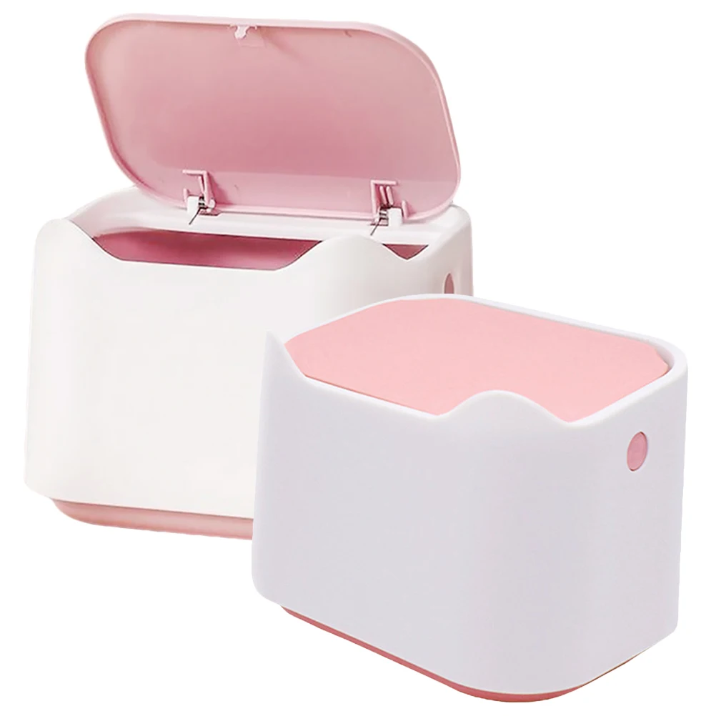 

2Pcs Small Press Type Waste Bin Trash Can White Pink Desk Garbage Bin Home Office Kitchen Bedroom Storage Basket Household
