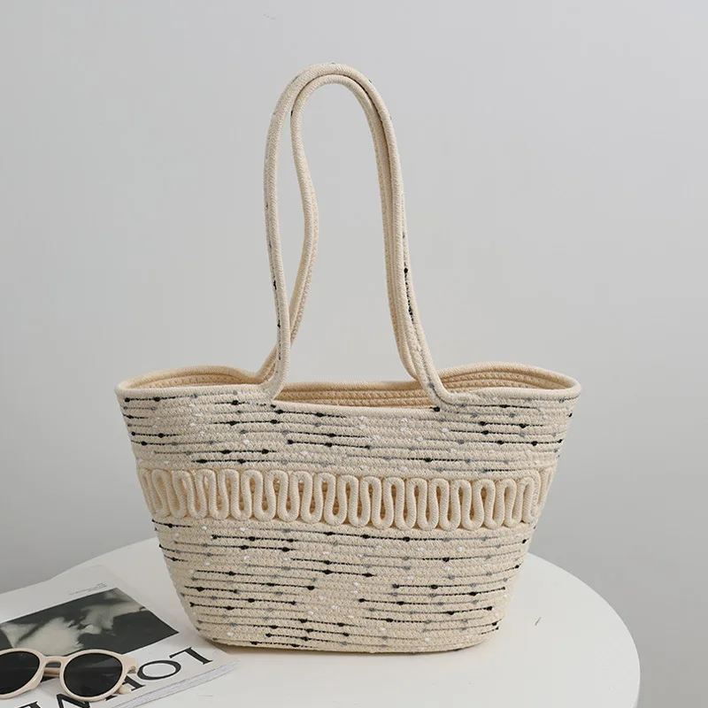 

Cotton Thread Crochet Shoulder Bag Hollow Beach Handbags Travel Bali Tote Bags for Bags Women Large Woven Basket Bag Shopper New