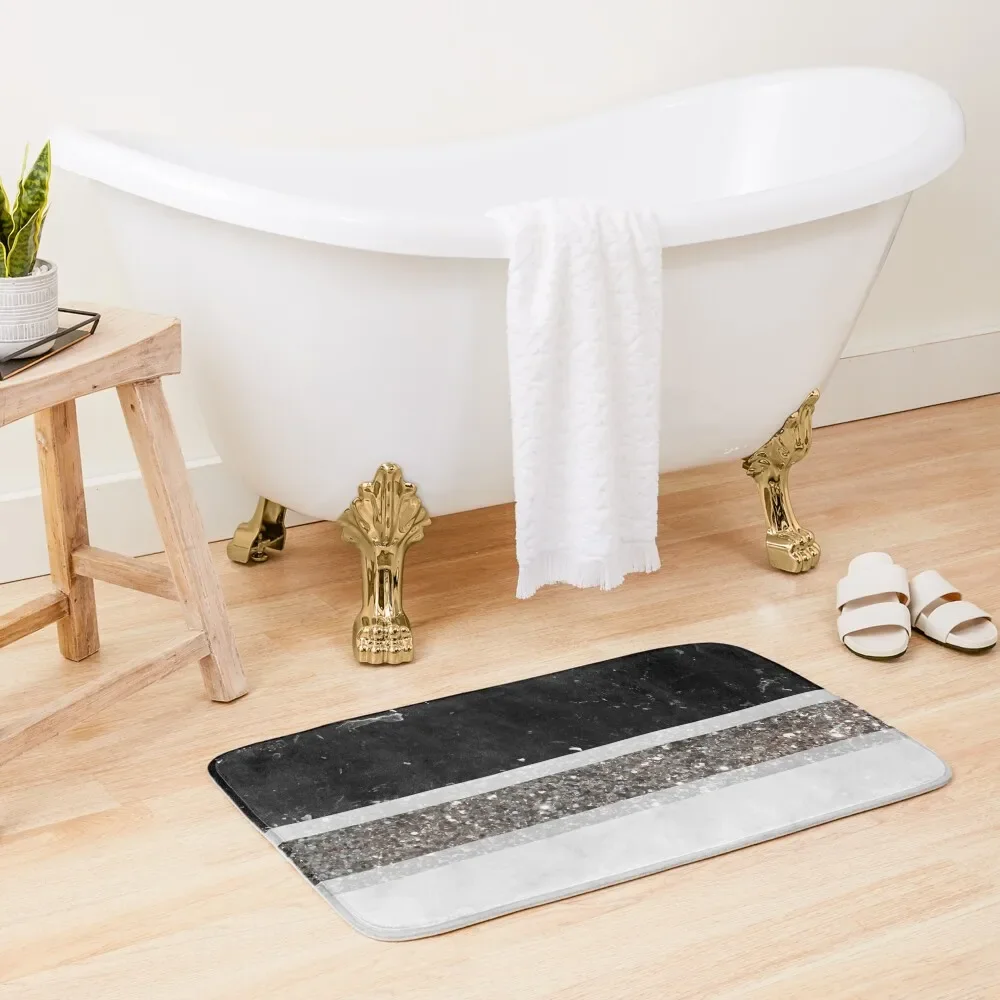 

Black and White Marble Silver Glitter Stripe Glam #1 (Faux Glitter) #minimal #decor #art Bath Mat Baths Bathroom Mat