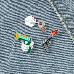 Gun Enamel Pins Revolver Pistol On Fire Bang Armed Brooch Lapel Badges   Jewelry Gift for Friends
