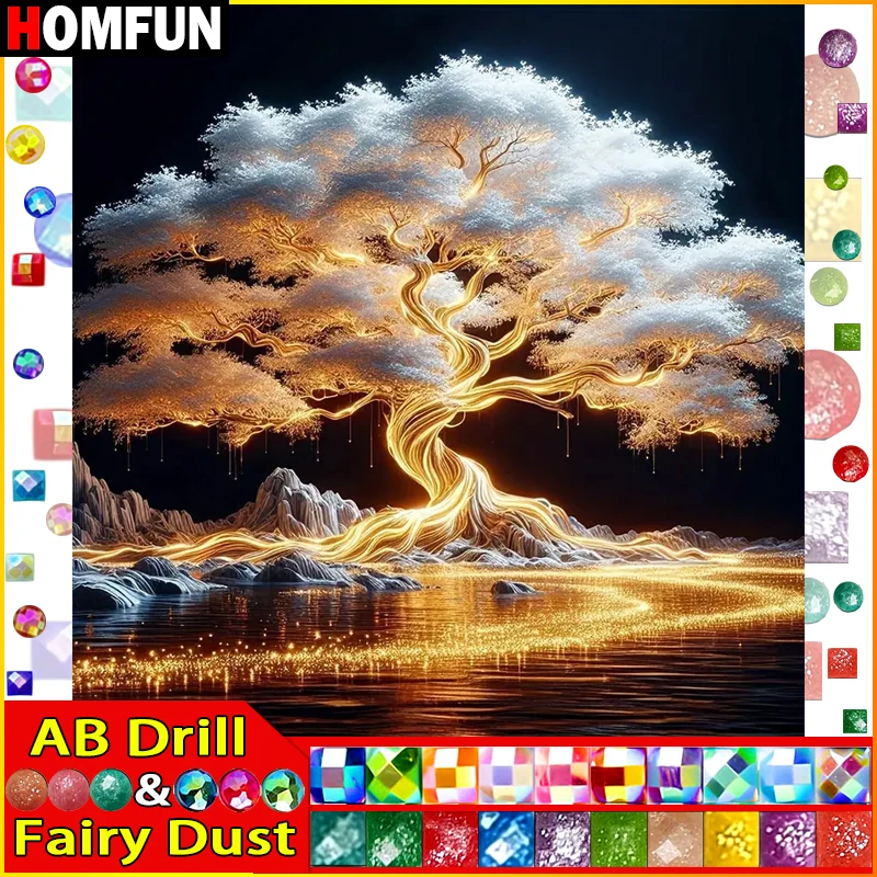 

HOMFUN Fairy Dust AB Full diamond Painting "Scenery Tree" Resin Drill Embroidery 5D Diy Diamond Painting Handmade gift