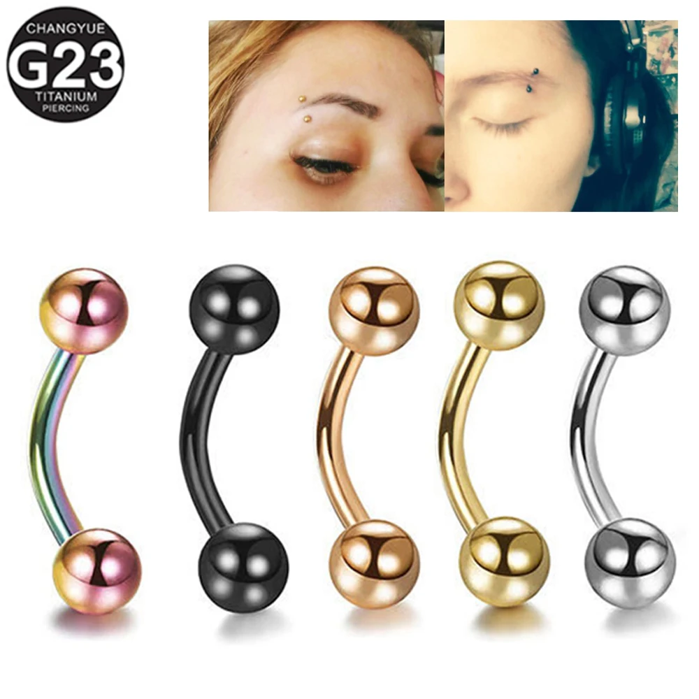 1PC G23 Titanium Eyebrow Banana Piercing Ring Curved Barbell Lip Ring Snug Daith Helix Rook Earring Cartilage Tragus Jewelry 16G