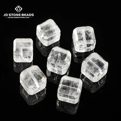 1 Pc Natural Stone Rock Quartz Carved Square Faceted Shape Bead With Hole for Jewelry Making DIY Necklace Bracelet Accessory
