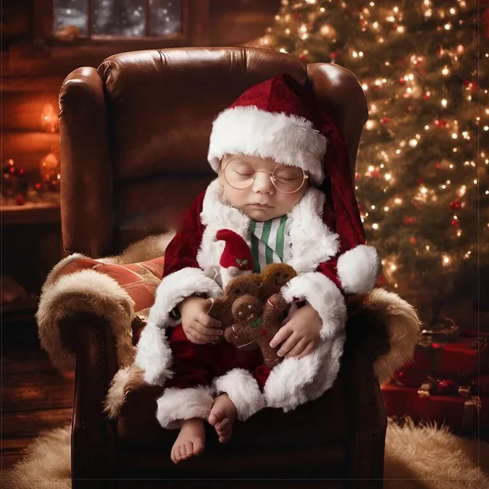 Newborn Photography Outfit Santa Claus Baby Cosplay Christmas Hat Photoshoot Props Accessories