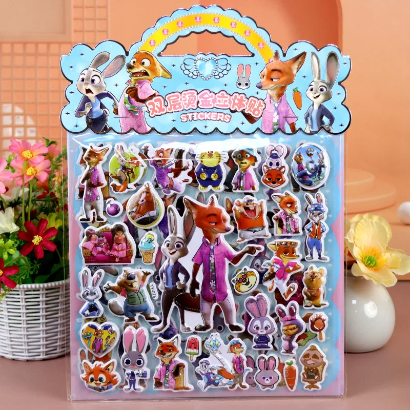 Adesivo 3D a Doppio Strato Serie Zootopia con Personaggi Nick e Judy, Adesivo Fatto a Mano per Decorazione e Regalo Divertente