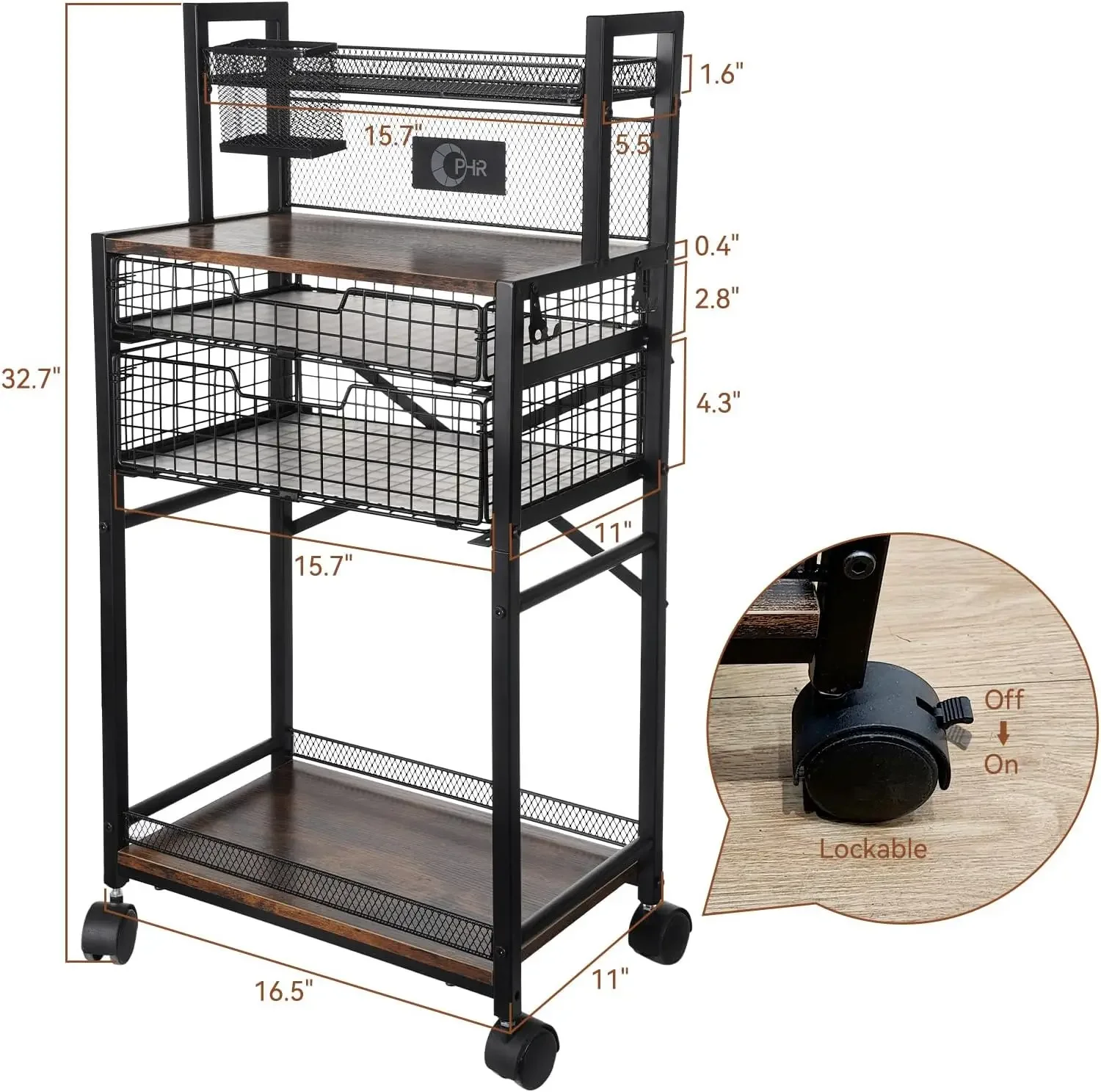 5 Tier Metal Airbrush Storage Cart for Air Compressor,Paint Supplies | 360° Lockable Wheels, 2 Drawers, Airbrush & Brush