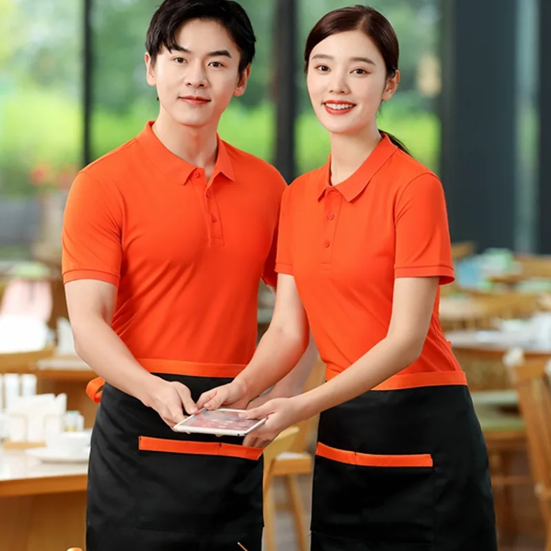 

Fast Food Restaurant Waiter Work Uniform Turn-down Collar Short Sleeve Catering Hot Pot Restaurant Chicken Shop Snack Shop Emplo