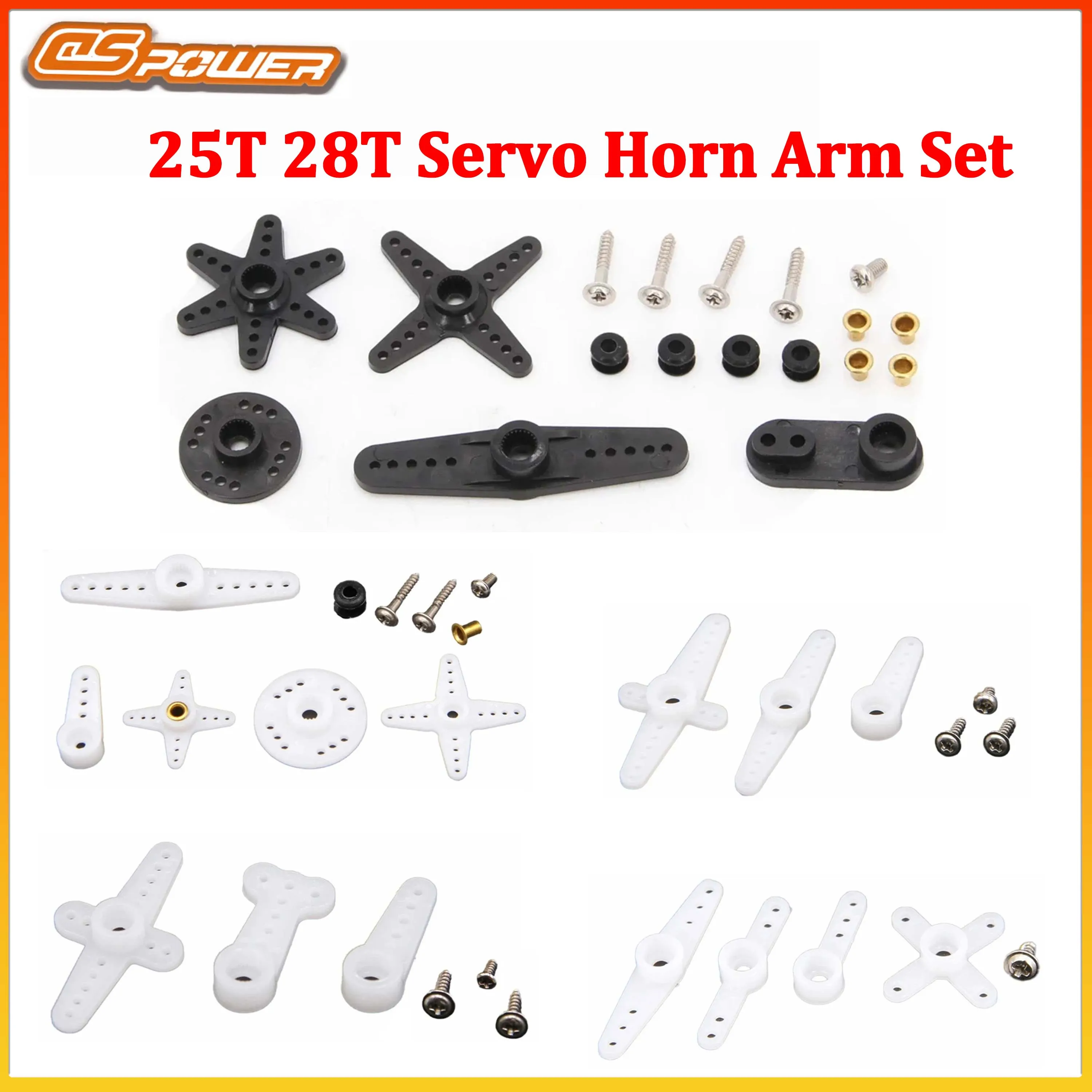 DSPOWER Plastic Servo Horn Arm Set 25T 28T with Screws for S006 S004 M005 S015M S007M Standard Servo RC Airplane Car Boat Parts