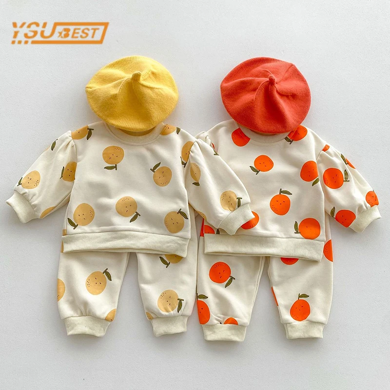 Infant Kids Baby Girls Boys Long Sleeve Fruit Orange Tops + Pants Clothing Sets Baby Girl Boy Children\'s Clothes Suit