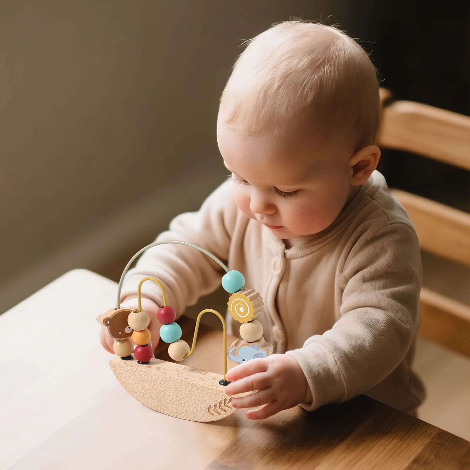 Wooden Bead Toy Montessori Sensory Play Set for Toddlers Cute Animal Design Fine Motor Skills Hand Eye Coordination Learning Toy