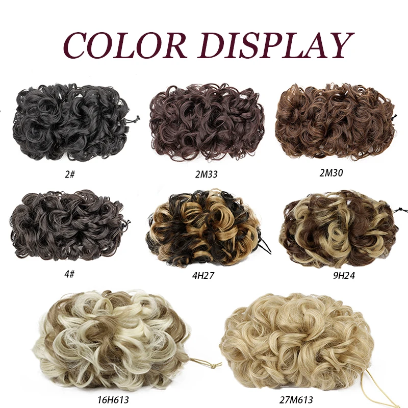 حزم الشعر الاصطناعية البني والأشقر المجعد، الشعر البني الداكن فوضوي، ذيل الشعر غطاء كعكة عالية ذيل حصان تمديد الشعر وهمية