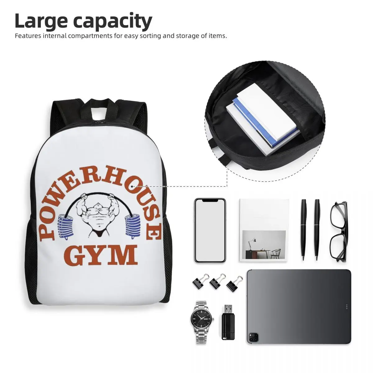 Powerhouse Gym Laptop Backpack Men Women Basic Bookbag for College School Students Fitness Building Muscle Bags