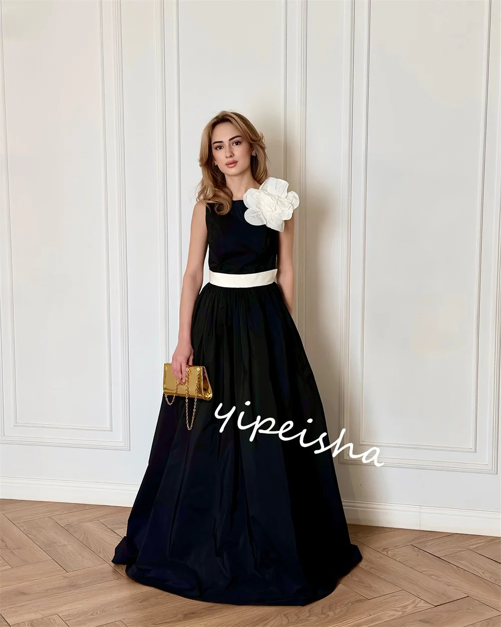 Strapless draped Flower Prom Ball Gown, Long Prom Dresses, Ocasião sob medida