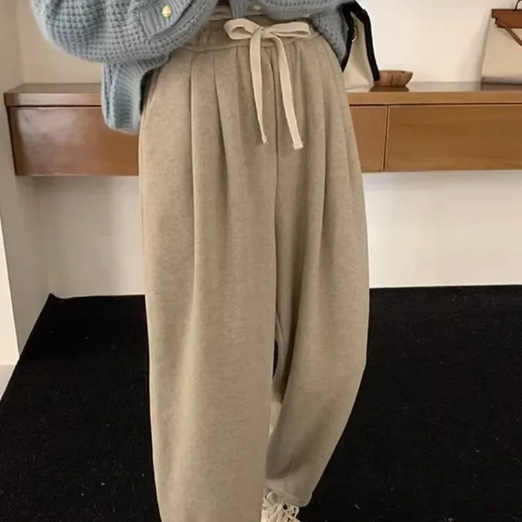 Casual Pants for Women Fall Winter 2025 New High Wasited Baggy Ankle Length Pants Ladies Chic Drawstring Y2k Sweatpants