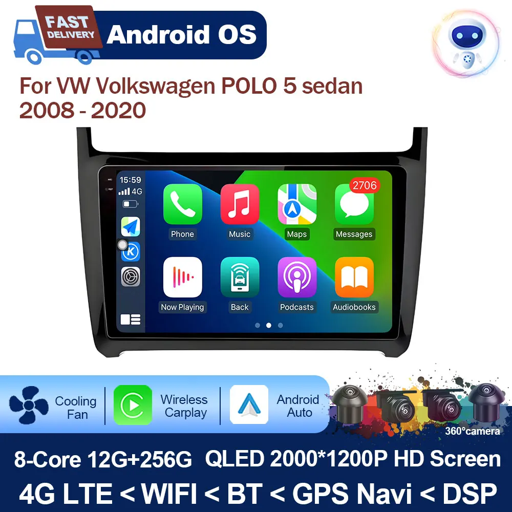 

for VW Volkswagen POLO 5 sedan 2008 - 2020 Android OS Car Radio Multimedia Player Carplay Bluetooth GPS Navigation DSP Stereo